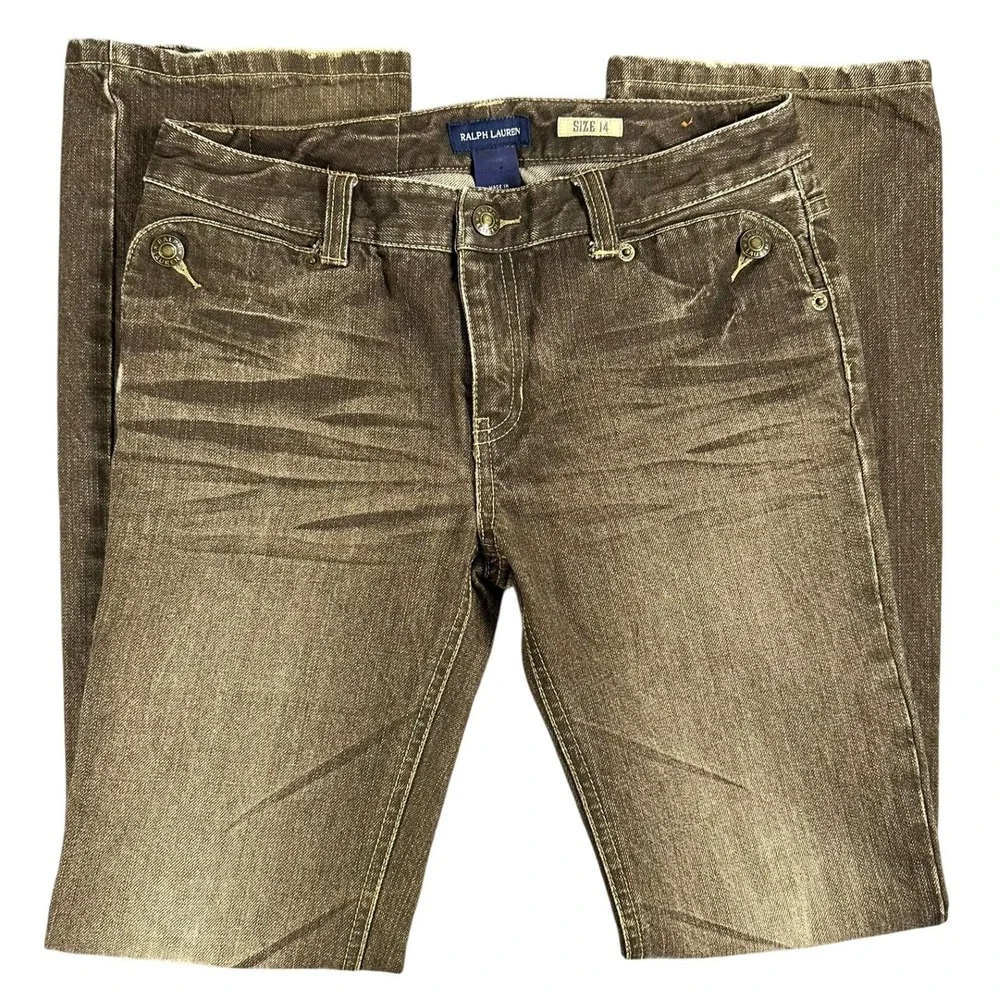 VTG Ralph Lauren Girls Brown Wash Jeans Size 14 Straight Leg‎ Denim Pants